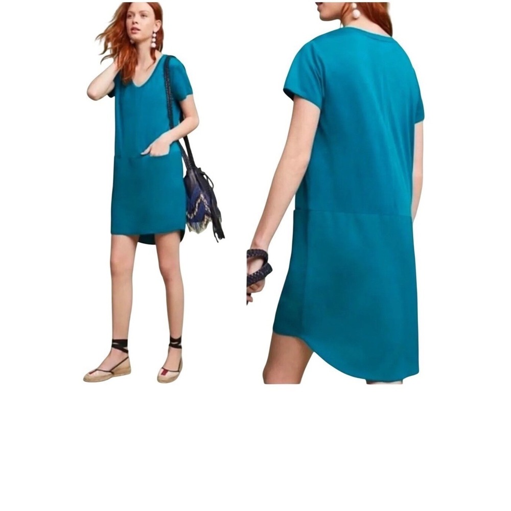 Dolan Left Coast Collection Teal Blue Shift Dress Pockets Small Short Sleeve